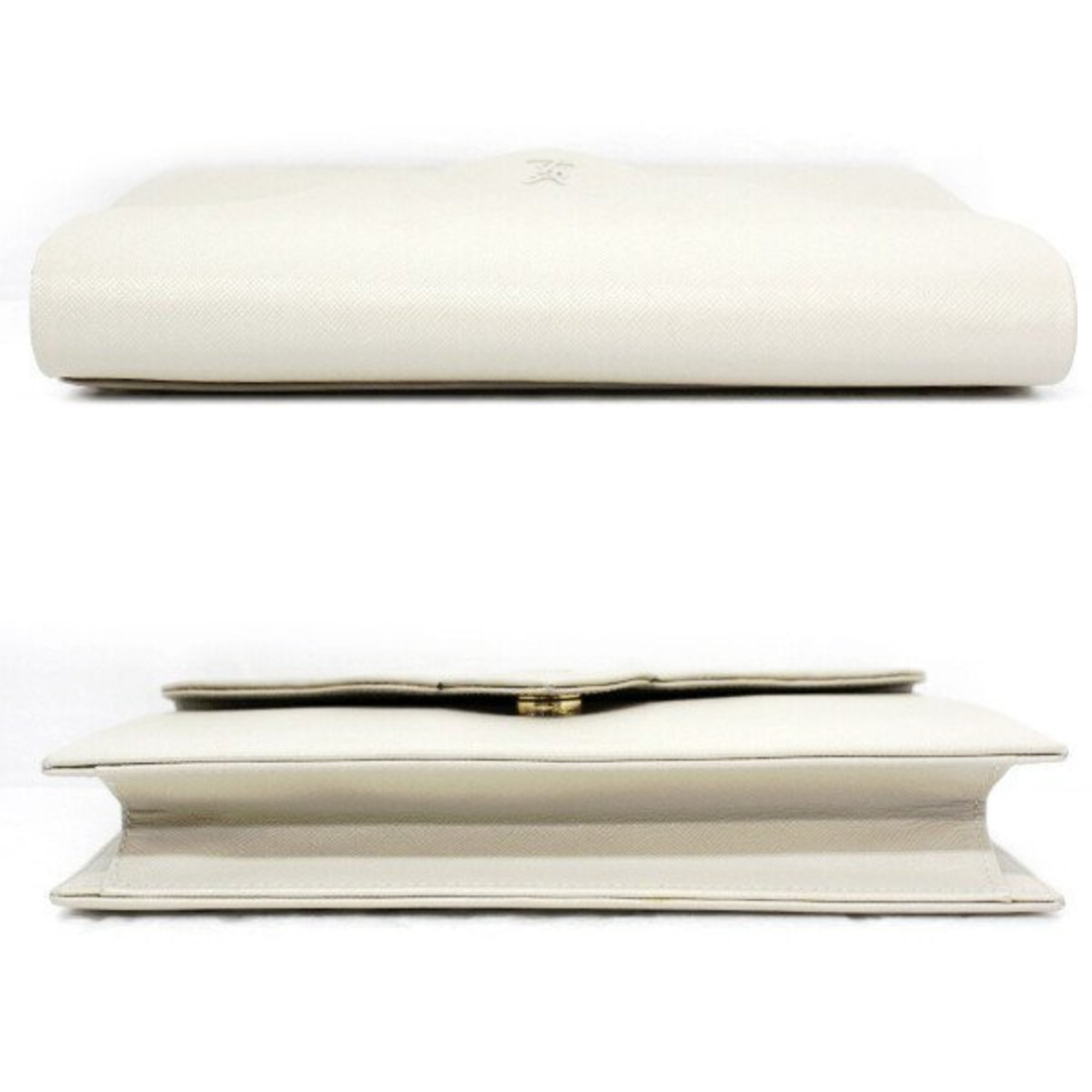 YVES SAINT LAURENT Yves Saint Laurent Clutch Bag Second Leather Off-White White Embossed Ladies