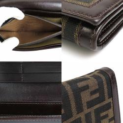 FENDI Bifold Long Wallet Zucca Canvas/Leather Brown Ladies