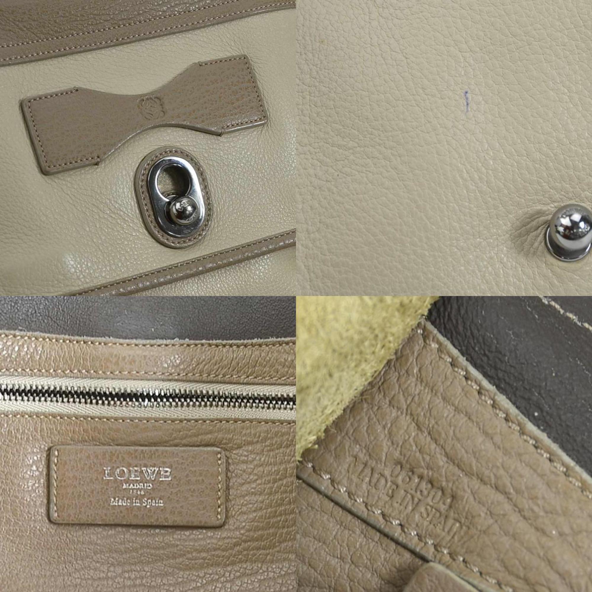 LOEWE Handbag Shoulder Bag Anagram Leather Greige Silver Ladies