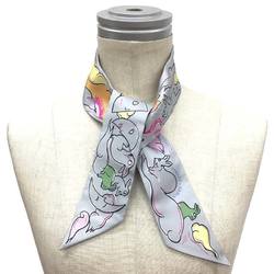 HERMES Twilly Scarf Muffler Thousand and One Rabbit Mille et Un Lapins 2023 H064007S 06 Gris Perle / Pink Yellow 100% Silk Hermes