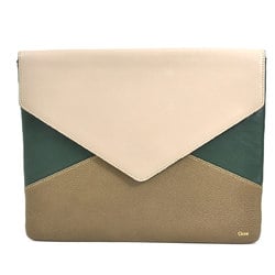 Chloé Chloe Clutch Bag Leather Beige x Brown Dark Green Ladies