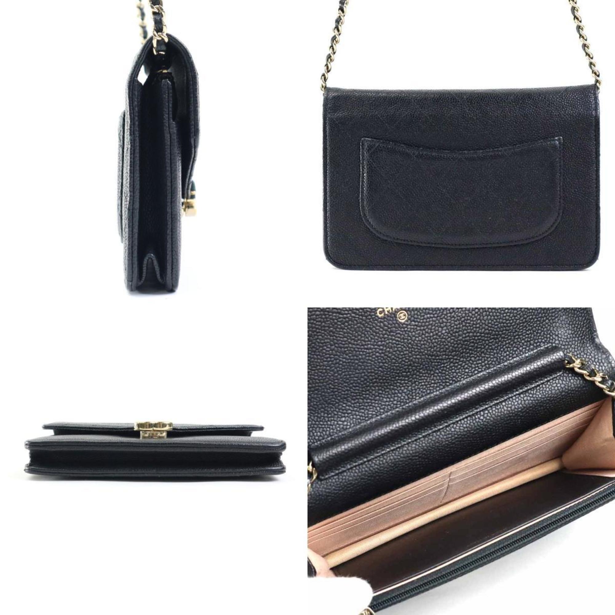 CHANEL Chain Wallet Coil Coco Mark Leather Black Ladies