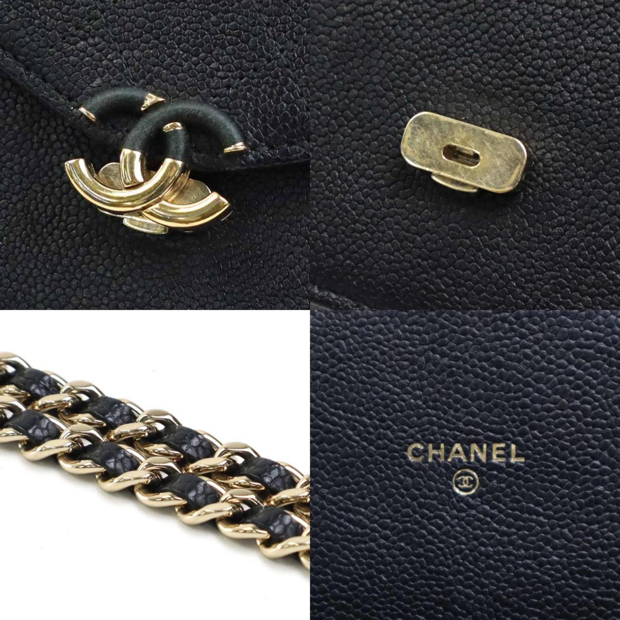 CHANEL Chain Wallet Coil Coco Mark Leather Black Ladies