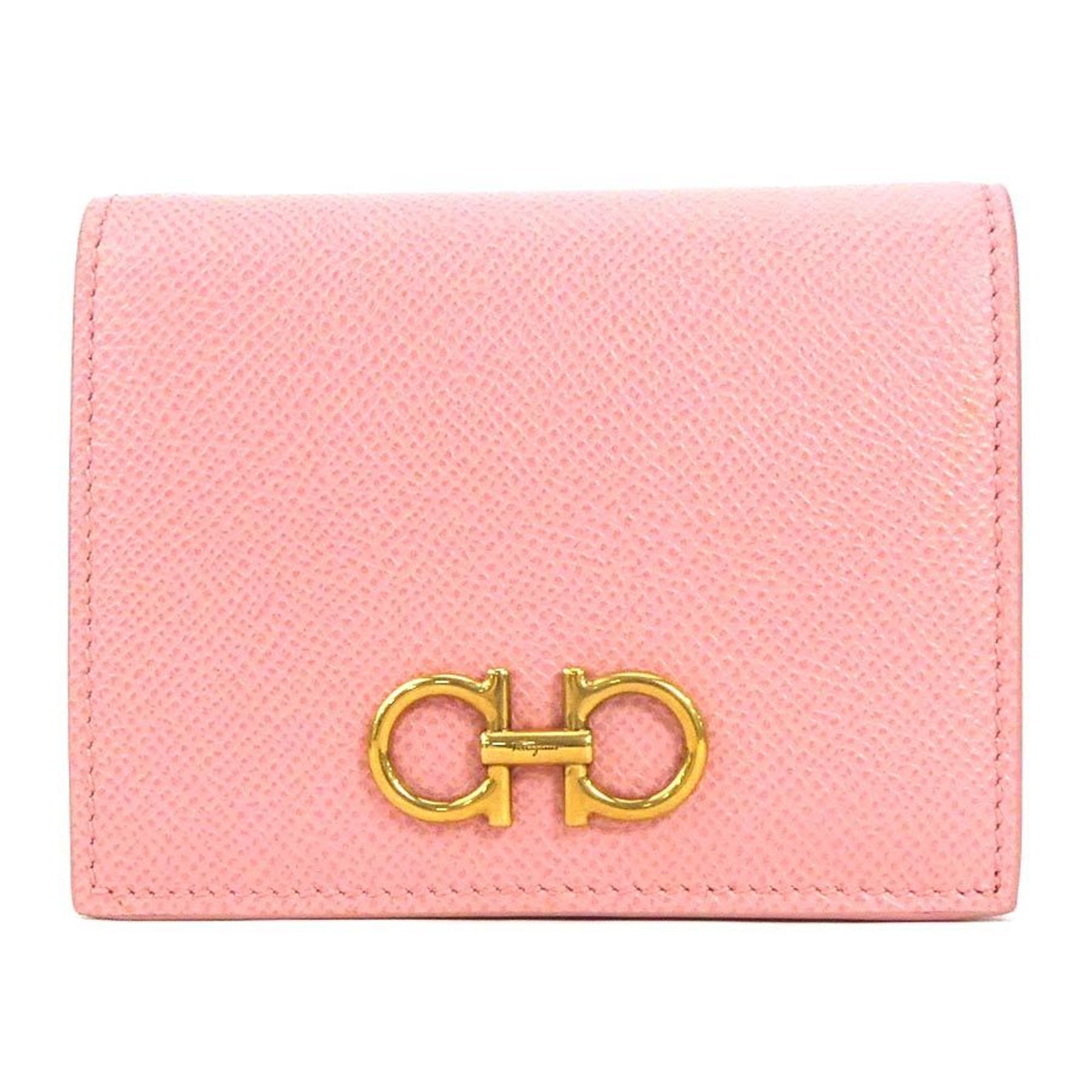 Salvatore Ferragamo Bifold Wallet Gancini Leather Pink Ladies