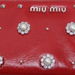 Miu Studded Flower Coin Case Red