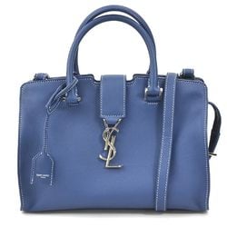 Saint Laurent SAINT LAURENT Handbag Shoulder Bag Baby Cabas Leather Cobalt Blue Silver Ladies 424868