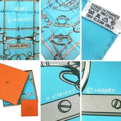 HERMES Scarf Muffler Carre 90 MORS ET GOURMETTES Bit and Chain 100% Silk Light Blue