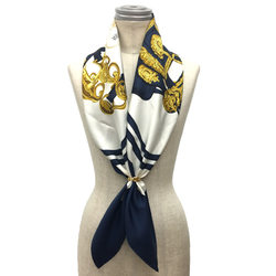 HERMES Scarf Muffler Carre 90 BRIDES de GALA (ceremonial bridle) Navy/White 100% Silk Hermes