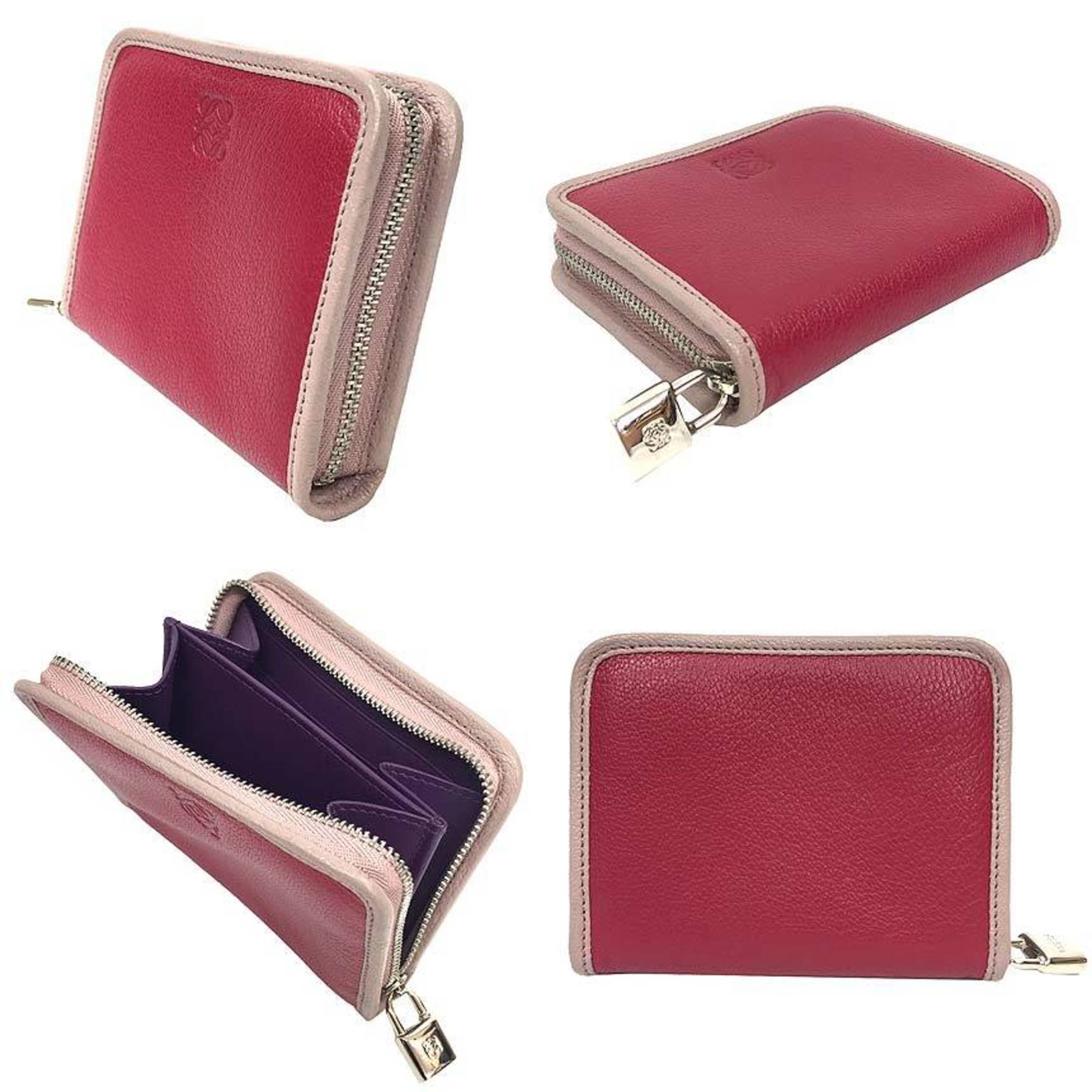 LOEWE Amazona Coin Case Card Wallet Goatskin Leather Rose Pink Loewe