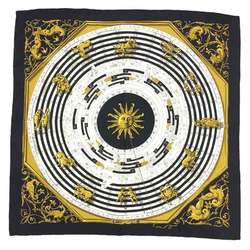 HERMES Scarf Muffler Kare90 DIES ET HORE Astrology Constellation Pattern Horoscope Black/White/Yellow 100% Silk Hermes