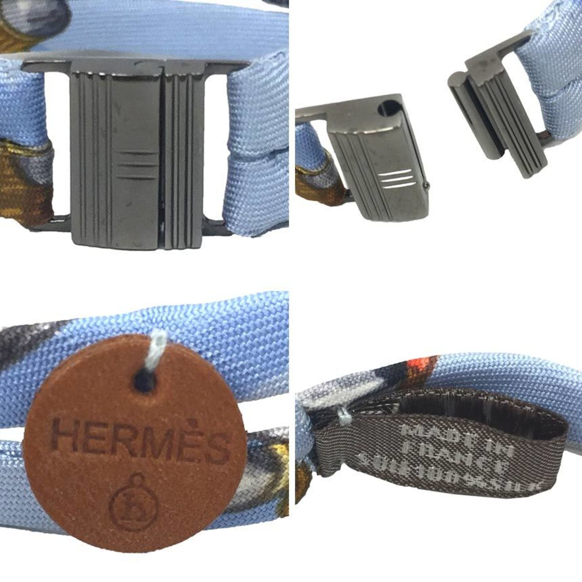 HERMES Petit h bracelet silk H metal fittings light blue Hermes
