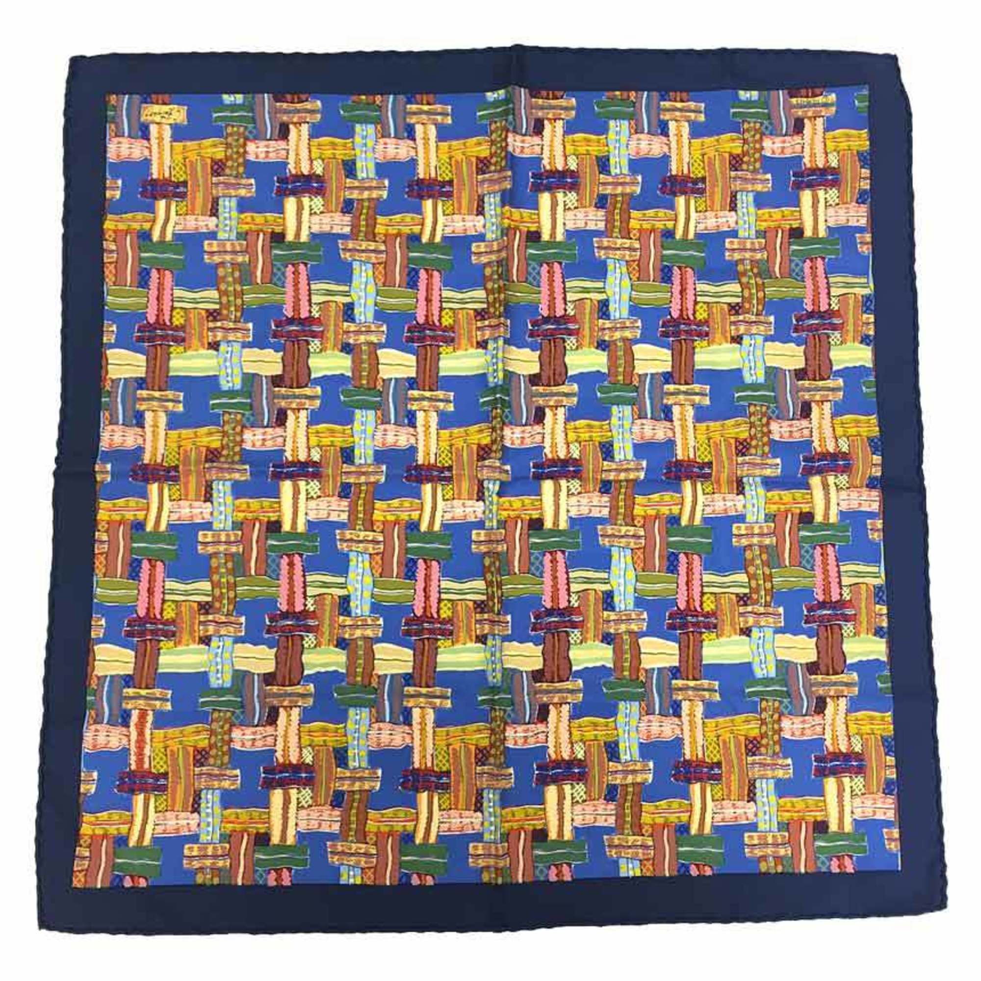 HERMES Pocket Square Scarf Muffler Carre 45 100% Silk Navy Multicolor Neckerchief Bandana Men's Hermes