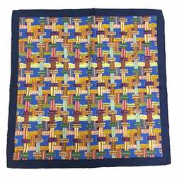 HERMES Pocket Square Scarf Muffler Carre 45 100% Silk Navy Multicolor Neckerchief Bandana Men's Hermes