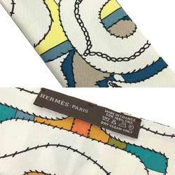 HERMES Twilly Scarf Muffler White x Orange Blue 100% Silk Hermes