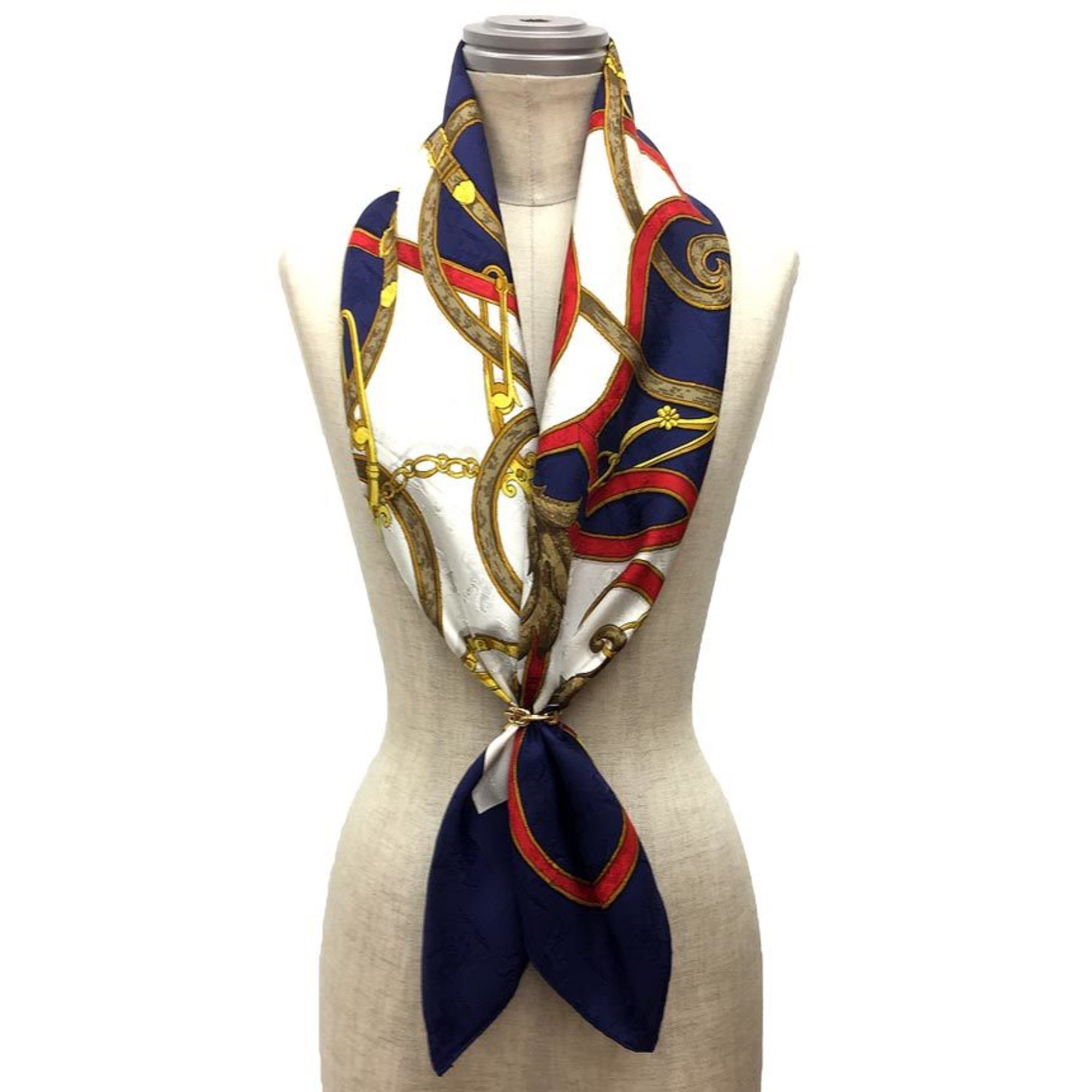 HERMES Scarf Muffler Carre 90 L'INSTRVCTION DV ROY Imperial Studies 100% Silk Navy/White/Red Hermes