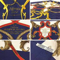 HERMES Scarf Muffler Carre 90 L'INSTRVCTION DV ROY Imperial Studies 100% Silk Navy/White/Red Hermes