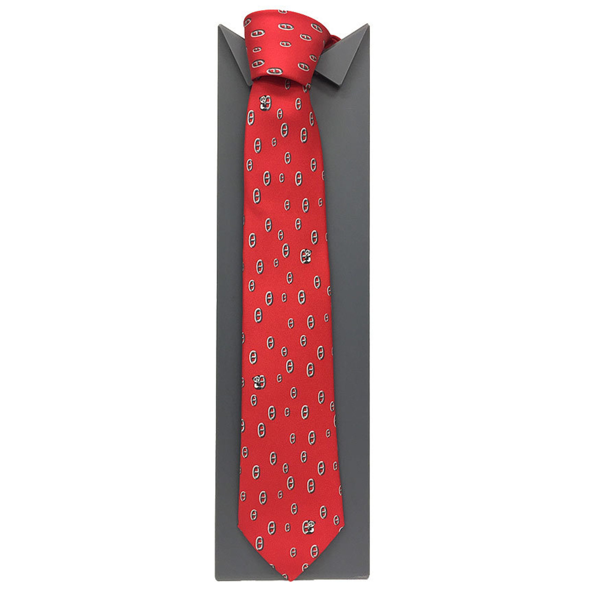 HERMES Tie Chaine d'Ancre Panda Red Silk Twill Men's Hermes