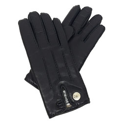 HERMES Lambskin Gloves #6.5 Black Nappa Leather Lining Cashmere Serie Hermes Ladies