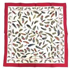 HERMES Scarf Muffler Carre 45 LES PLUMES Feather Silk Beige x Red Hermes