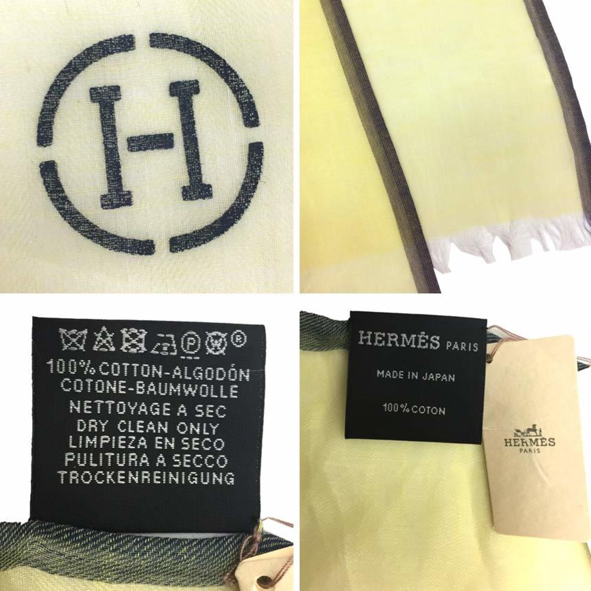 Made in Japan Hermes HERMES ECHARPE NAOSHIMA Naoshima Stole Shawl 100% Cotton Yellow