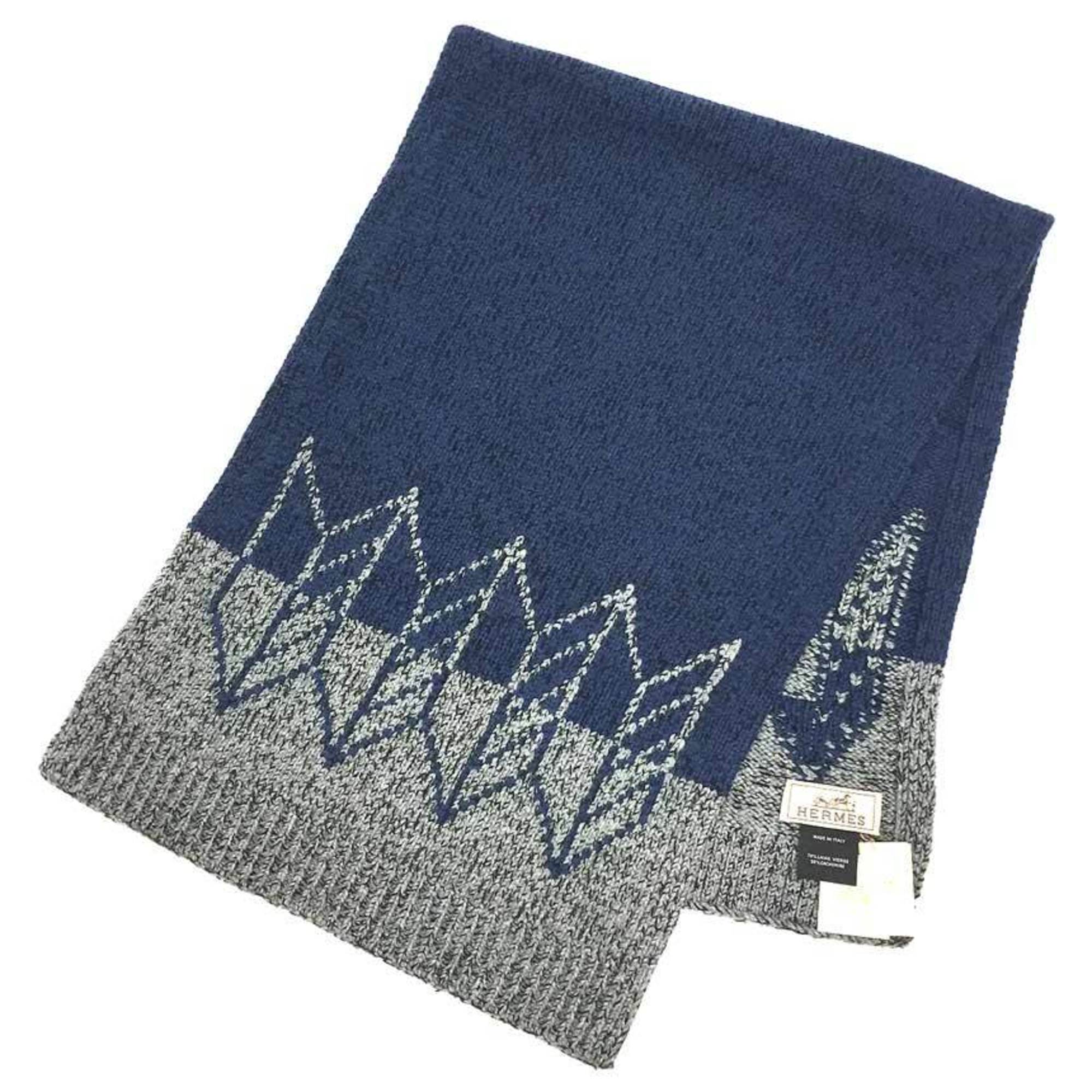 HERMES Muffler ECHARPE MAILLE H393741T 03 GRIS MOYEN/BLEU V Navy Gray Hermes