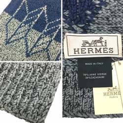 HERMES Muffler ECHARPE MAILLE H393741T 03 GRIS MOYEN/BLEU V Navy Gray Hermes