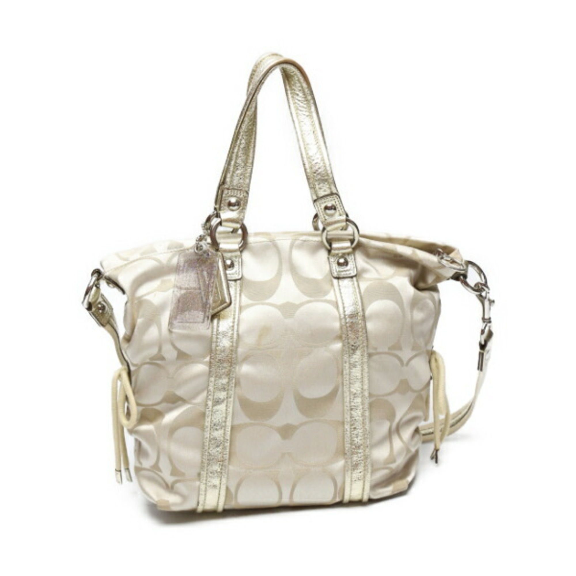 COACH Shoulder Bag Signature Poppy Satin Spotlight 13843 Coach Beige x Gold Tote