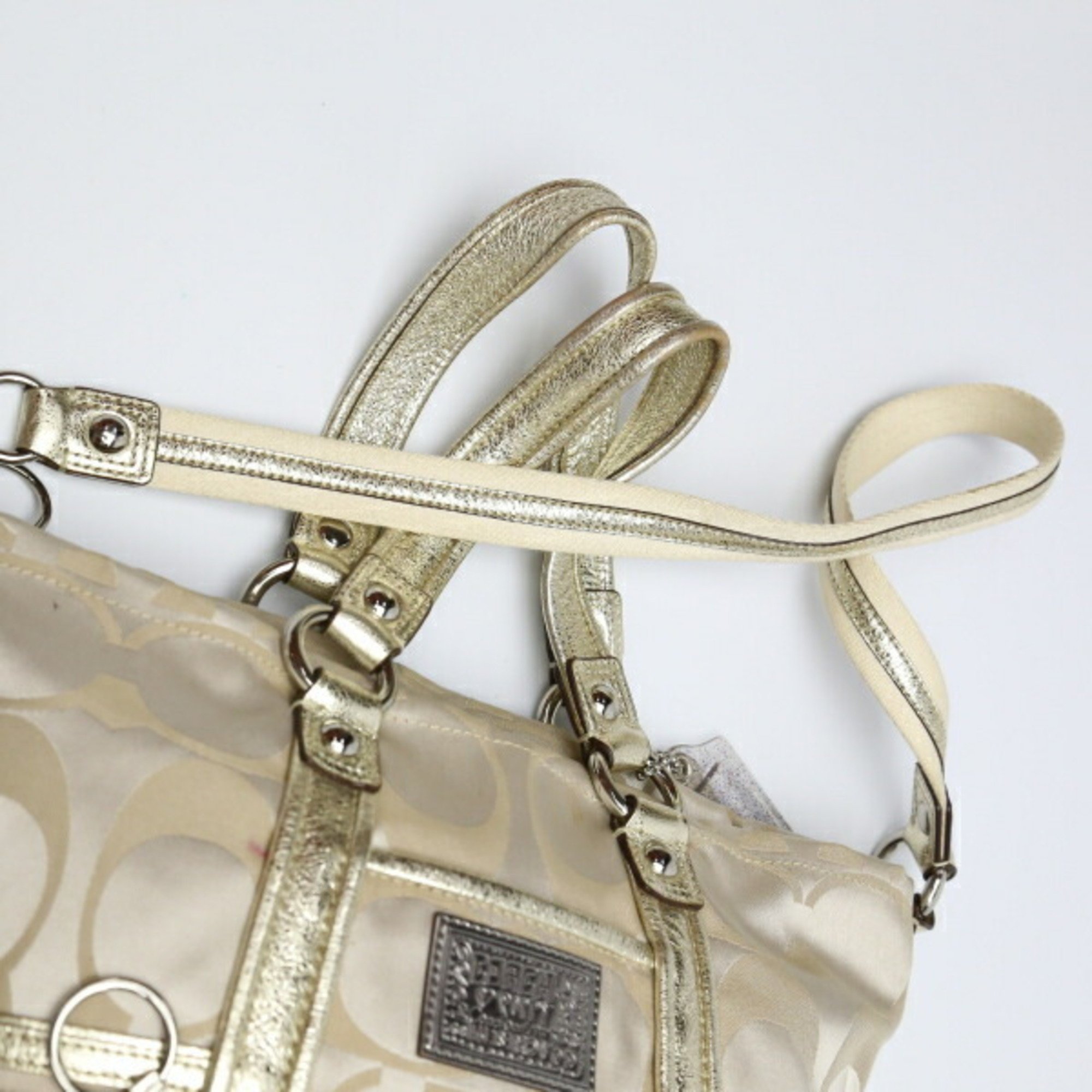 COACH Shoulder Bag Signature Poppy Satin Spotlight 13843 Coach Beige x Gold Tote