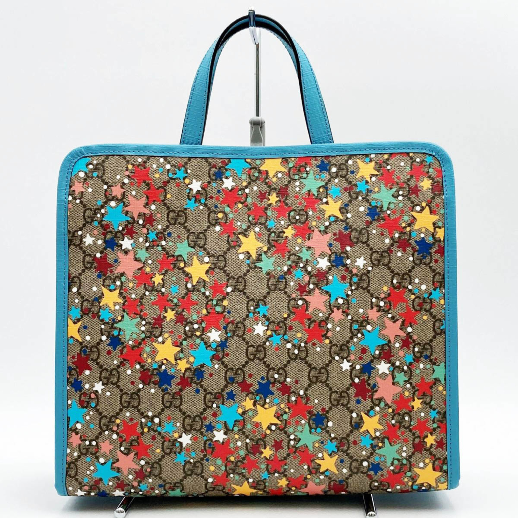 GUCCI Gucci GG Supreme Star Tote Bag Handbag Light Blue x Beige Pattern Print Ladies 605614