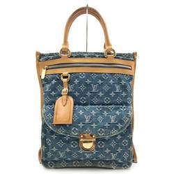 LOUIS VUITTON Flat Shopper Monogram Denim Tote Bag Handbag Blue Ladies Fashion M95018