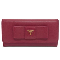 PRADA Prada Long Wallet Bifold Ribbon Line Saffiano Leather Pink Ladies