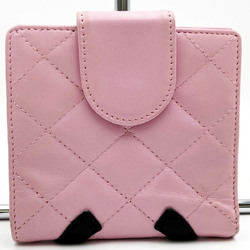 CHANEL Cambon Line Bifold Wallet Coco Mark Pink Black Leather Ladies Fashion Accessories