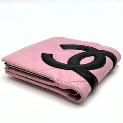CHANEL Cambon Line Bifold Wallet Coco Mark Pink Black Leather Ladies Fashion Accessories