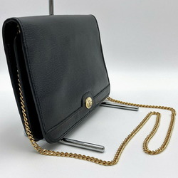 Christian Dior Shoulder Bag Chain Crossbody Black Leather Women's