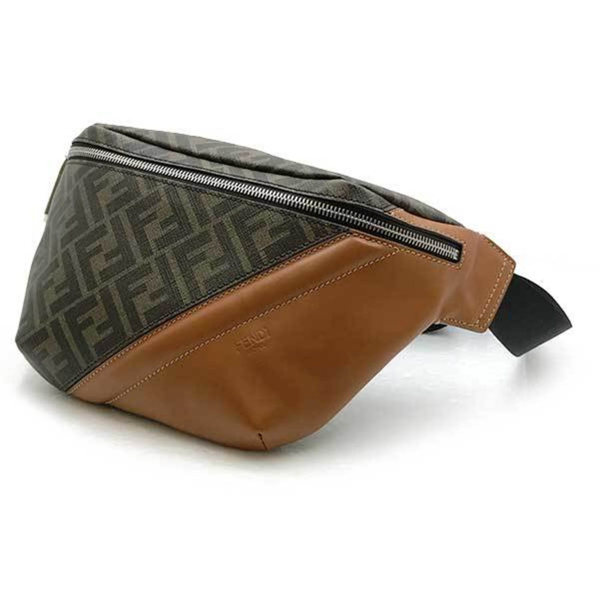 FENDI Zucca pattern waist bag body pouch brown tea PVC leather men women 7VA434