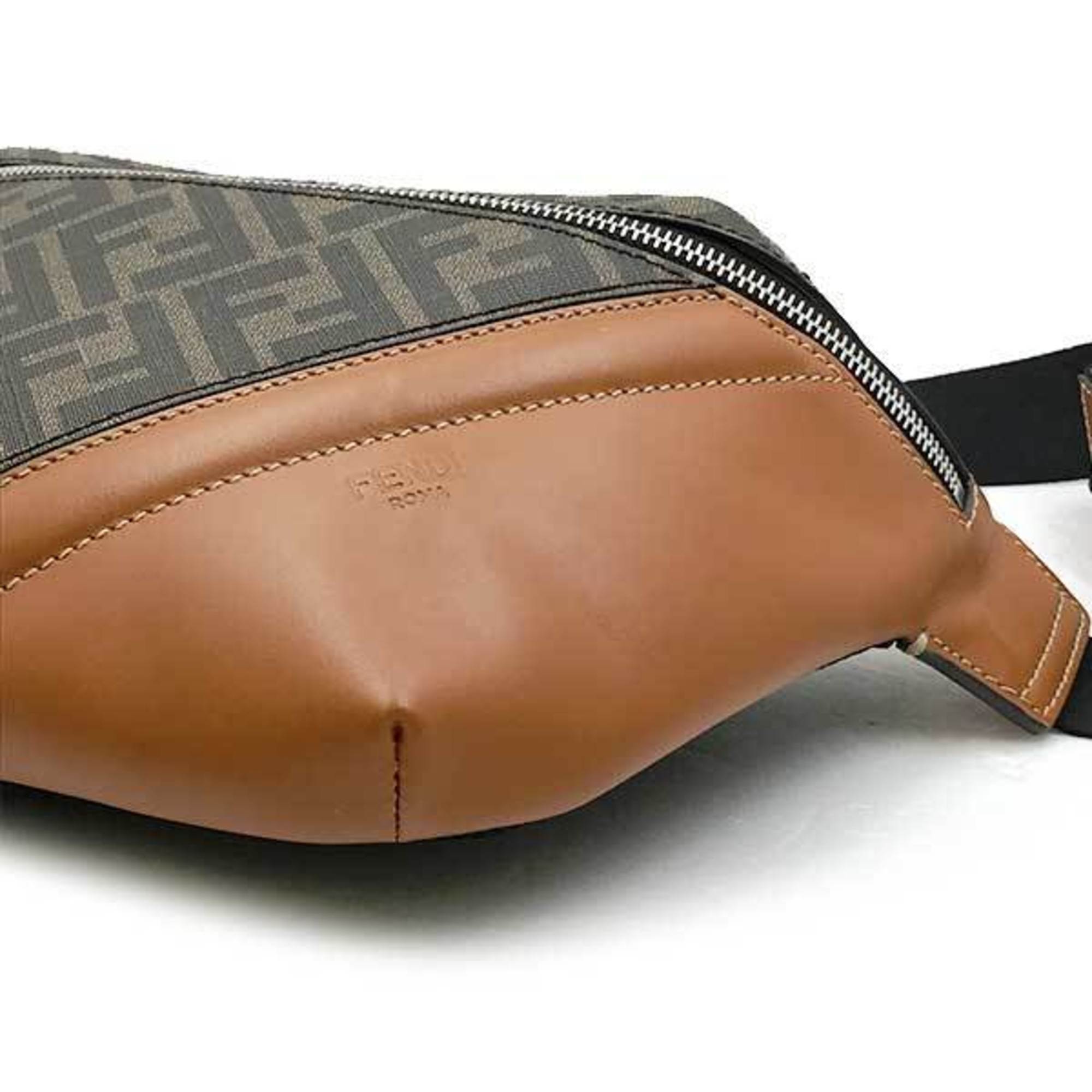 FENDI Zucca pattern waist bag body pouch brown tea PVC leather men women 7VA434