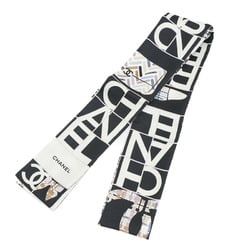 Chanel Band Scarf Black/Ivory/Multicolor 100% Silk