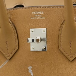 Hermes Birkin 25 Handbag In-and-Out Swift Biscuit Silver Hardware B Stamped