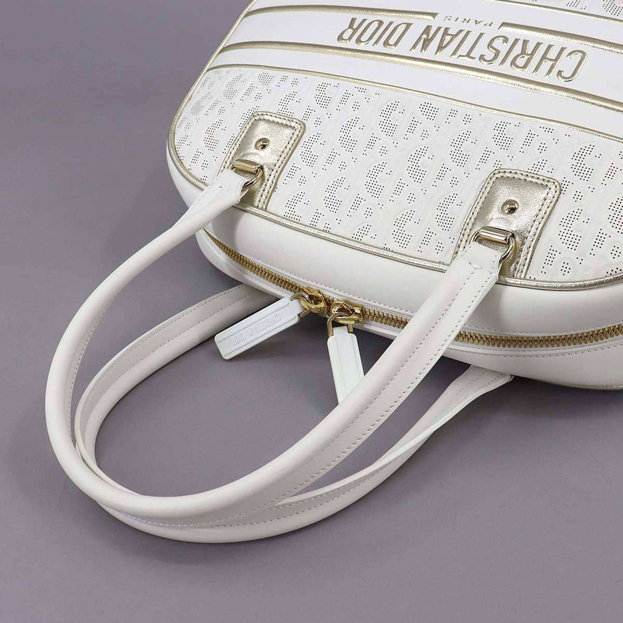 Christian Dior DIOR VIBE Medium Classic 2way Bowling Shoulder Bag Leather Rubber White Gold M6204ODDT