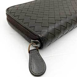 Bottega Veneta Zipper Long Wallet Intrecciato Leather Brown Women's