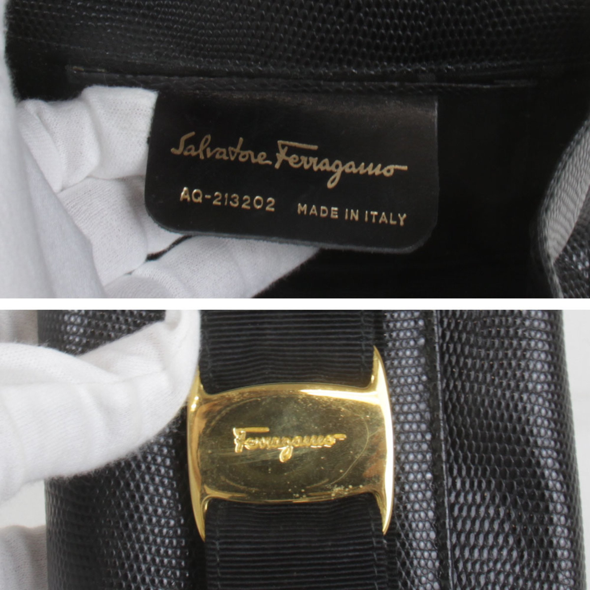 Salvatore Ferragamo Vara Chain Shoulder Bag Leather Black Women's