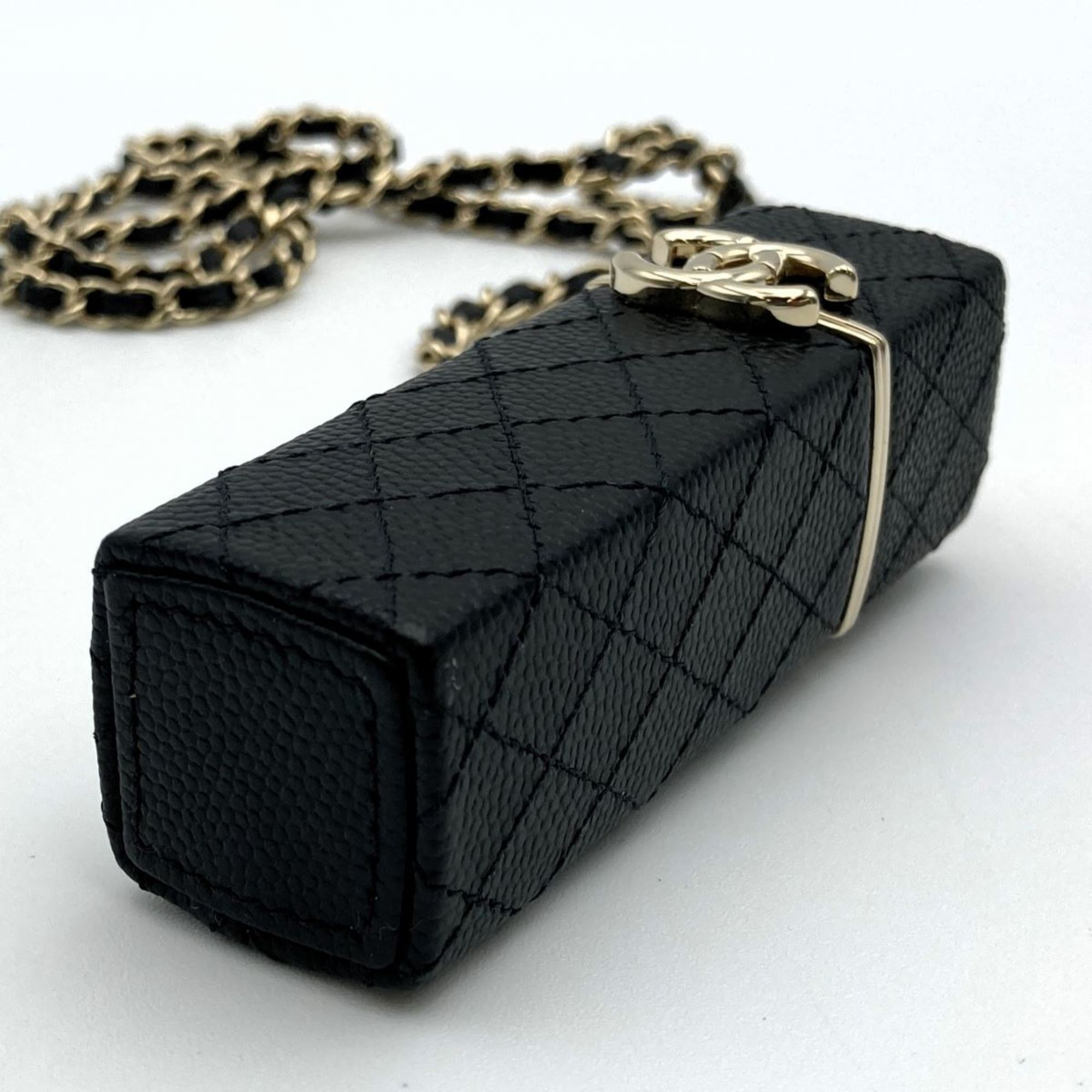 CHANEL Lip Case Chain Necklace Accessory Coco Mark Caviar Skin Black Item Women's AP2192