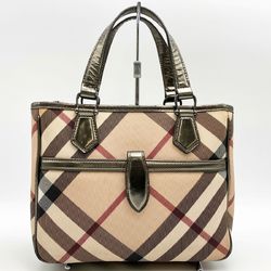 BURBERRY Burberry Tote Bag Handbag Check Pattern Beige Metallic PVC Ladies Fashion