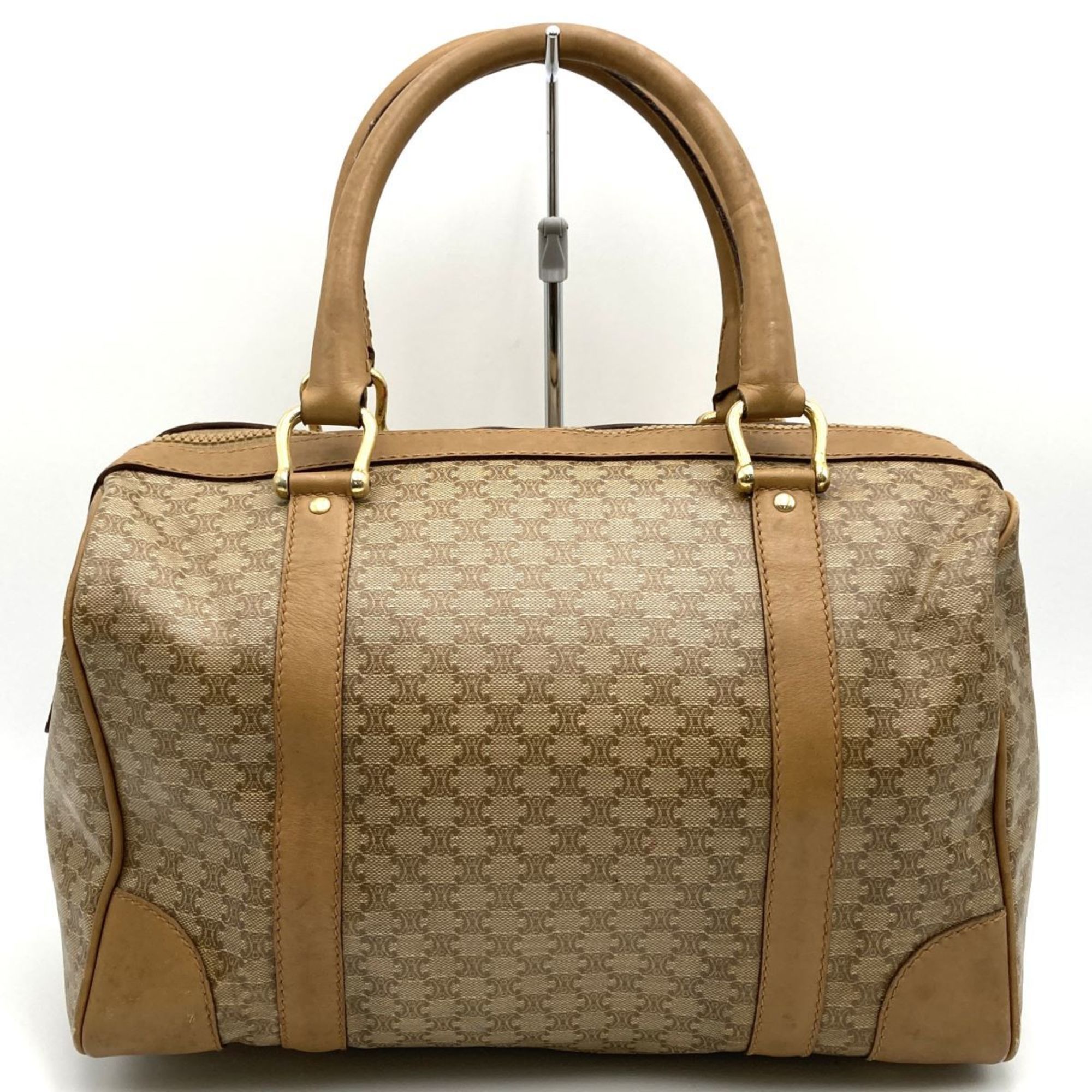CELINE Macadam Pattern Boston Bag Handbag Travel Brown Camel PVC Women's Fashion