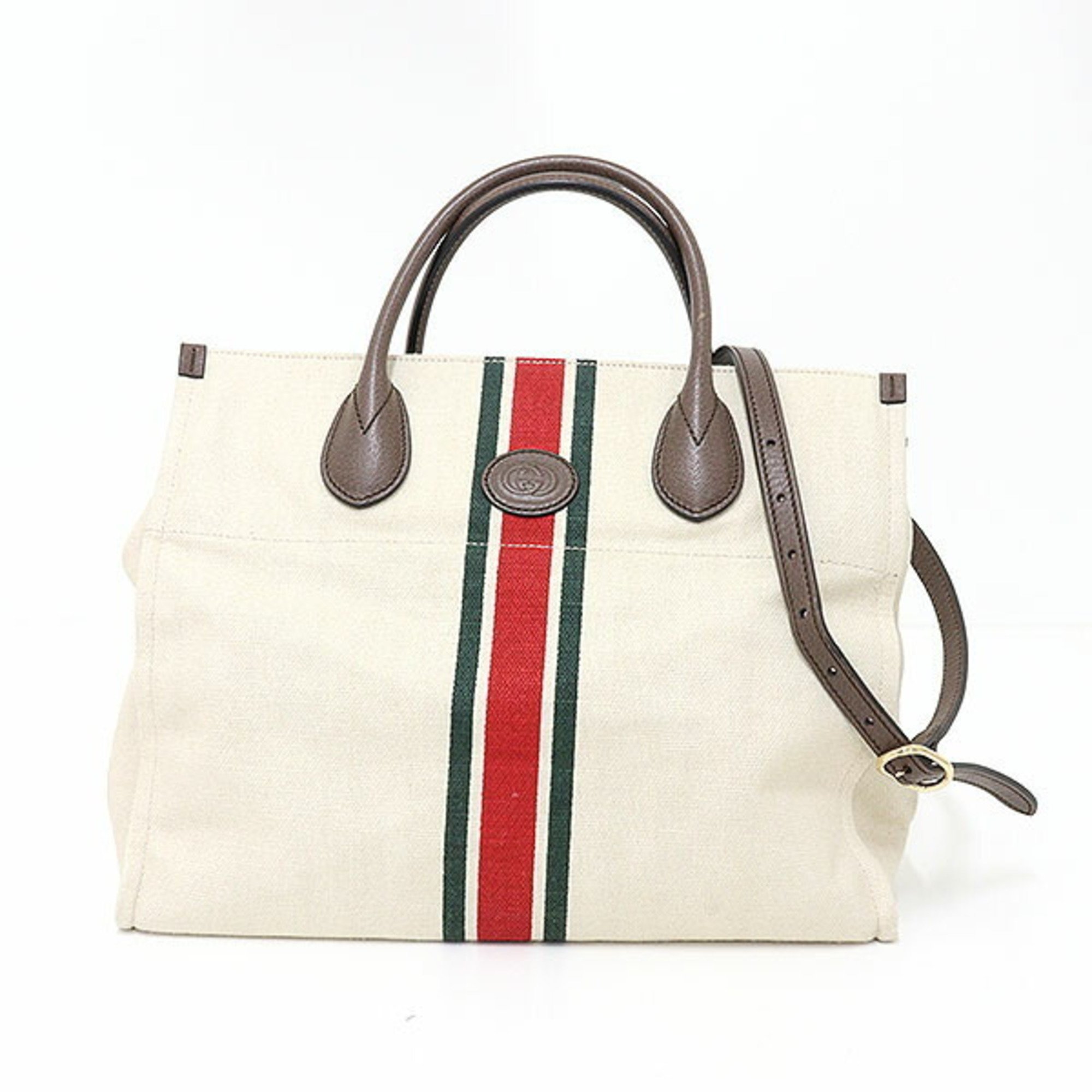 Gucci Sherry Line 657422 Women's Ivory Tote Bag Brown,Ivory