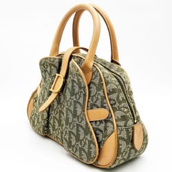 Christian Dior Trotter Handbag Bag Green x Beige Canvas Leather Women's PZ0901
