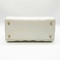 Christian Dior Lady Medium Cannage Shoulder Bag 2way Handbag Lambskin Leather White
