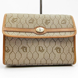 Christian Dior Honeycomb Pattern Pouch Accessory Case Beige Brown PVC Women's Fashion