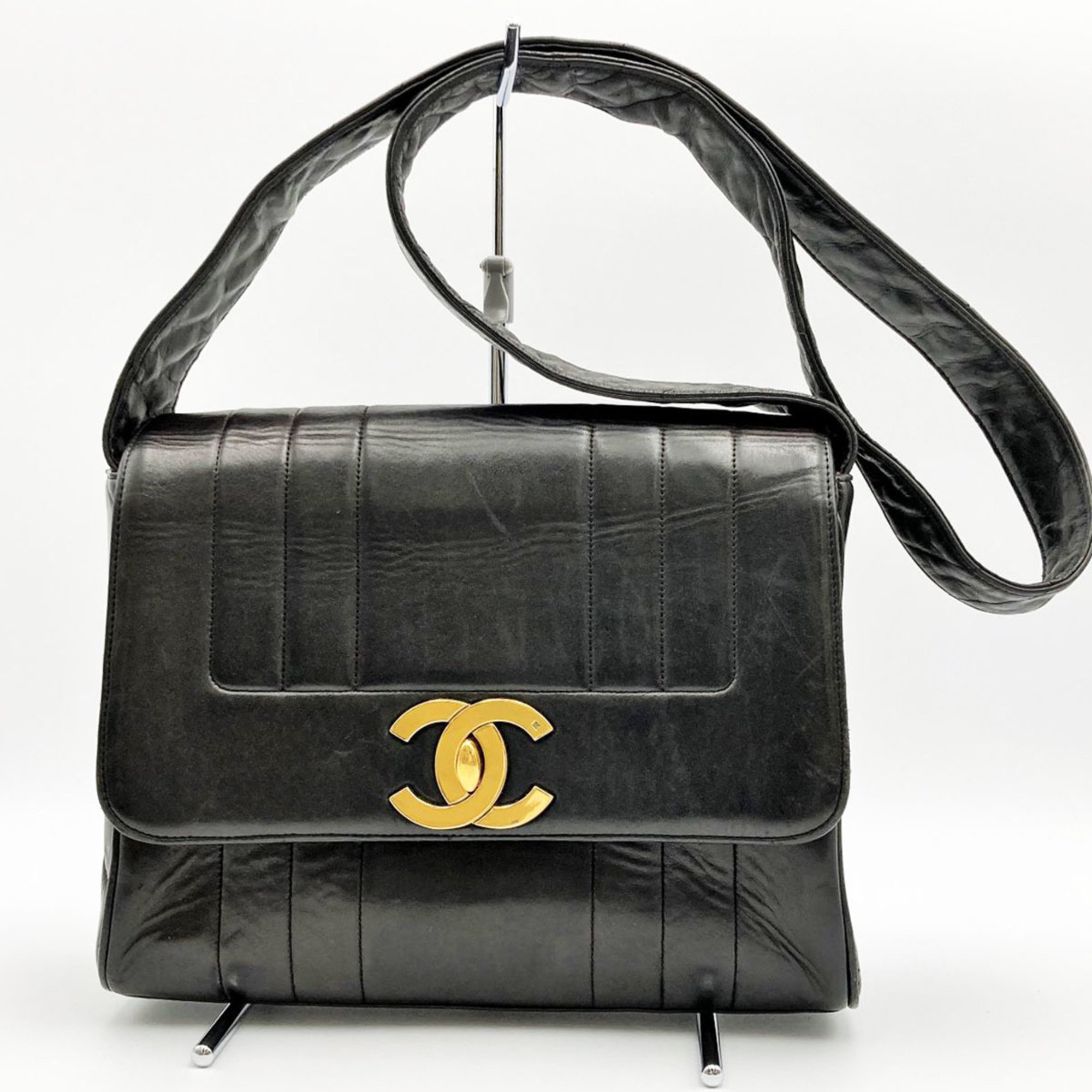 CHANEL Mademoiselle Shoulder Bag Crossbody Coco Mark Black Lambskin Gold Hardware Vintage Ladies