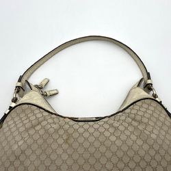 CELINE Macadam Pattern Shoulder Bag Hobo Beige Ivory Nylon Women's PP-ST-1017